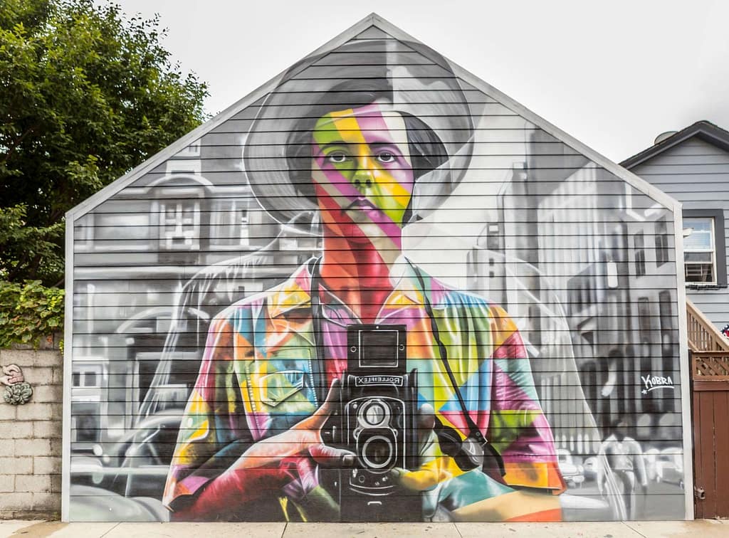 Vivian Maier street art mural painting on wall of building in Chicago